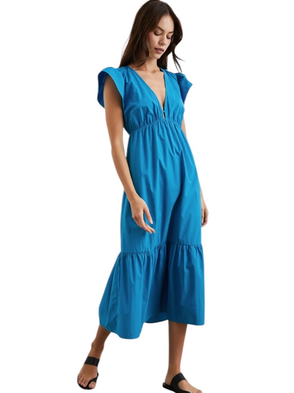Rails Blue V-Neck Midi Dress MEDIUM